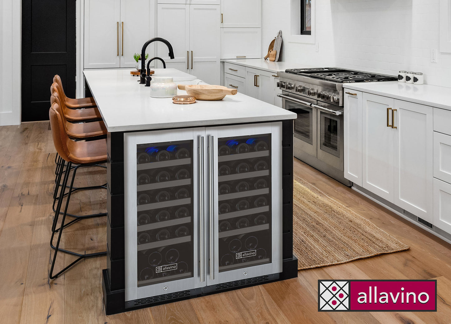 Allavino FlexCount Series 60 Bottle Dual Zone Undercounter Side-by-Side Wine Refrigerators with Stainless Steel Doors