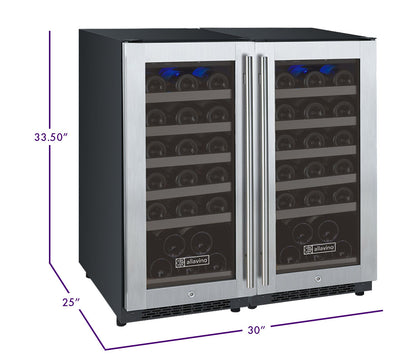 Allavino FlexCount Series 60 Bottle Dual Zone Undercounter Side-by-Side Wine Refrigerators with Stainless Steel Doors