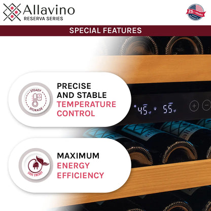 Allavino Reserva Series - 56 Bottle Dual Zone Built-in Luxury Wine Refrigerator with Black Door - Left Hinge