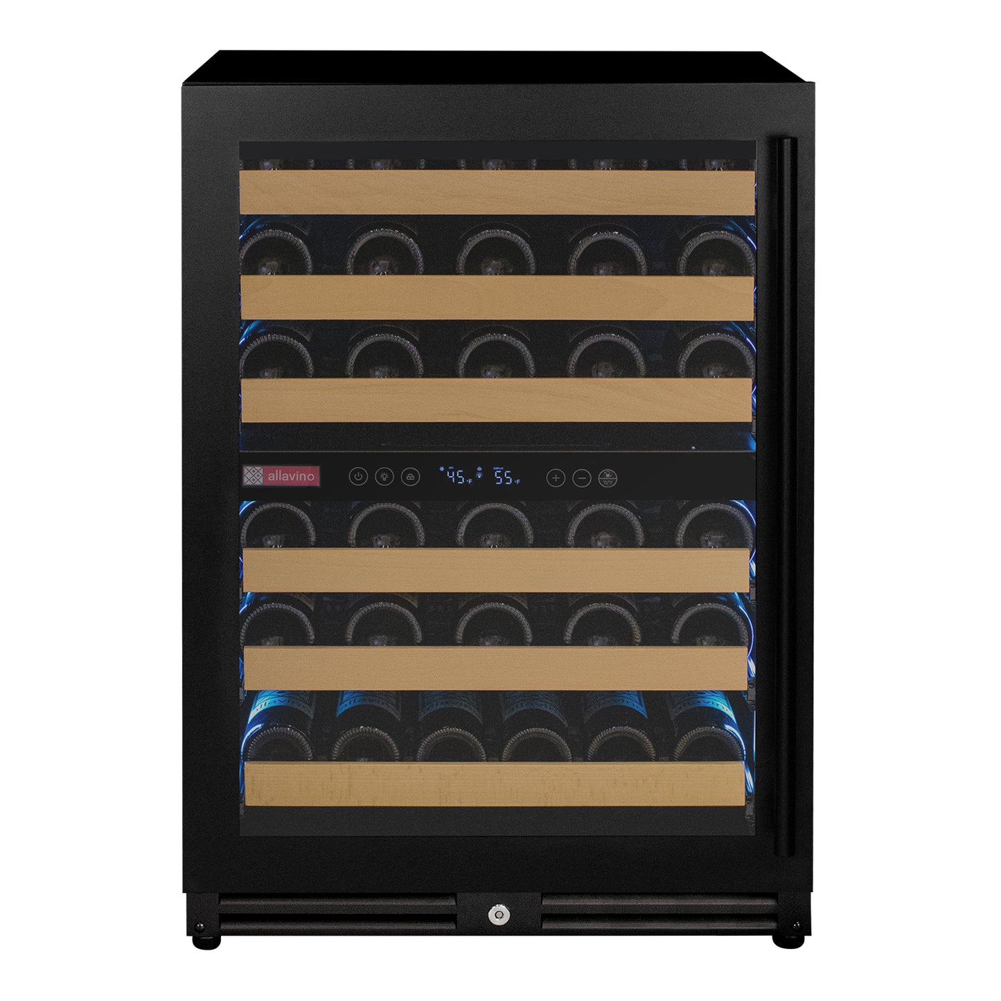 Allavino Reserva Series - 56 Bottle Dual Zone Built-in Luxury Wine Refrigerator with Black Door - Left Hinge