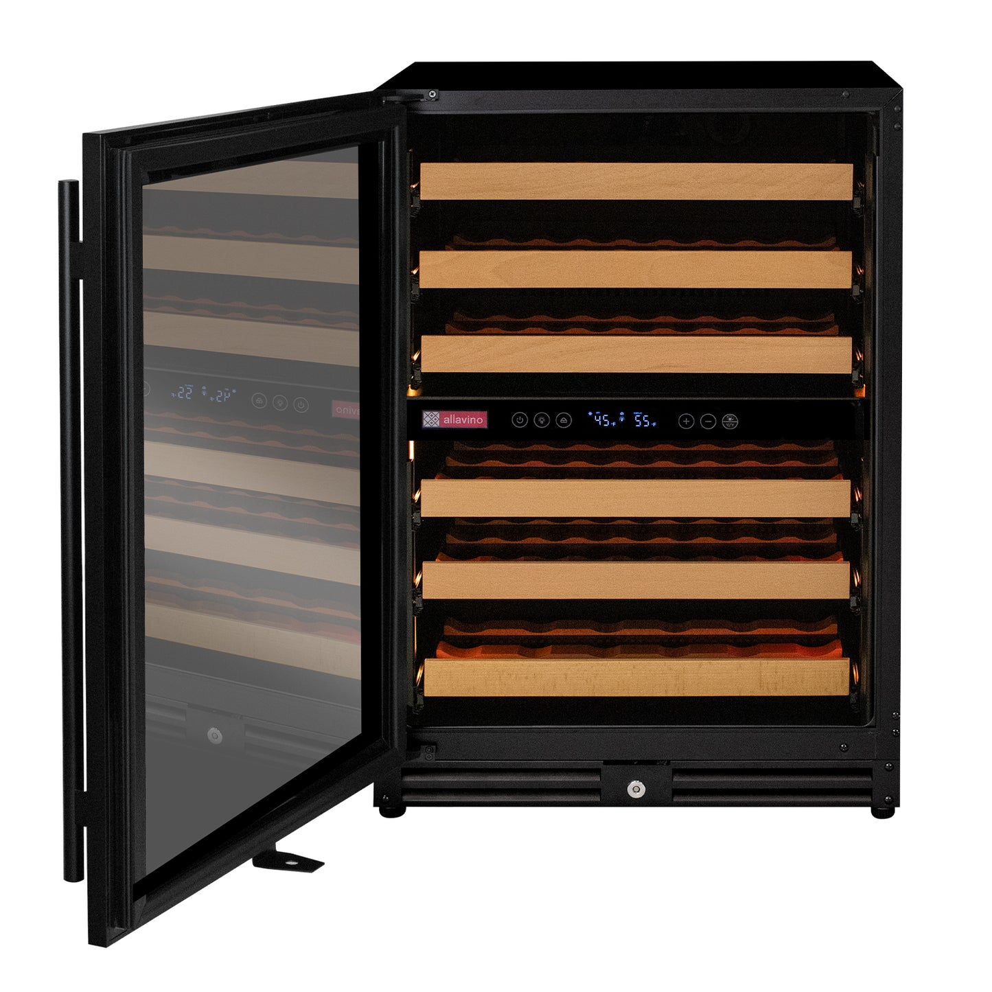 Allavino Reserva Series - 56 Bottle Dual Zone Built-in Luxury Wine Refrigerator with Black Door - Left Hinge