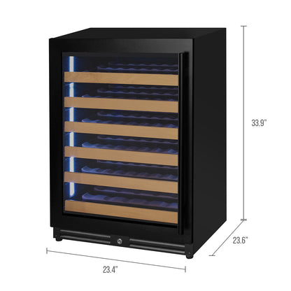 Allavino Reserva Series - 56 Bottle Single Zone Built-in Luxury Wine Refrigerator with Black Door - Left Hinge