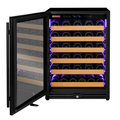 Allavino Reserva Series - 56 Bottle Single Zone Built-in Luxury Wine Refrigerator with Black Door - Left Hinge