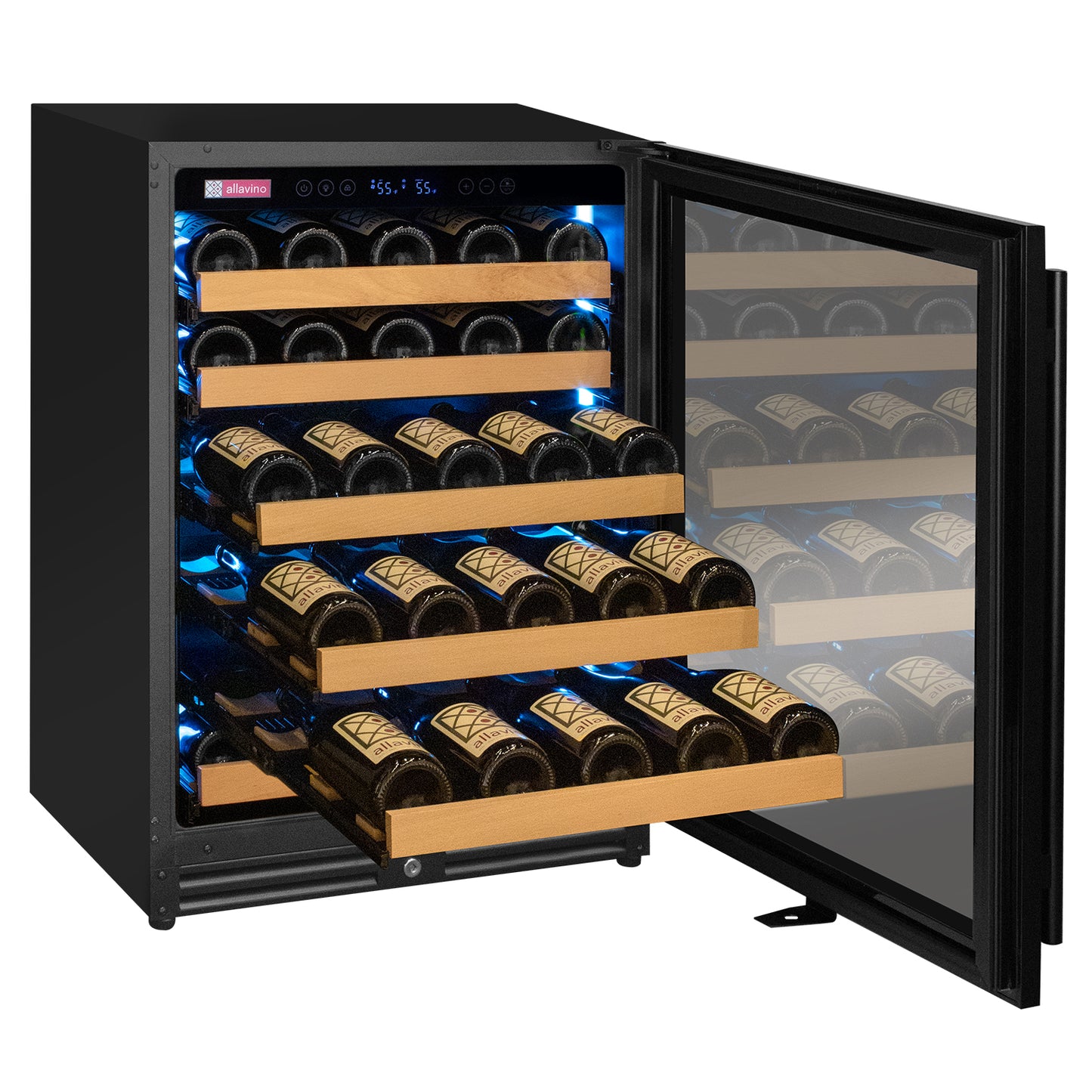 Allavino Reserva Series - 56 Bottle Single Zone Built-in Luxury Wine Refrigerator with Black Door - Right Hinge