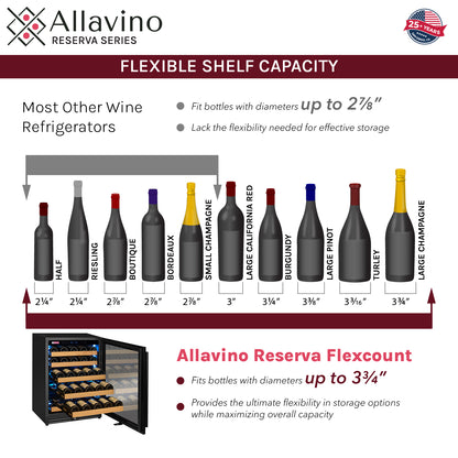 Allavino Reserva Series - 56 Bottle Single Zone Built-in Luxury Wine Refrigerator with Black Door - Right Hinge