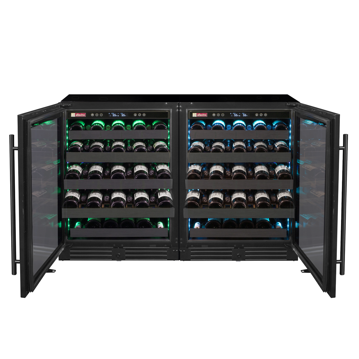 Allavino Reserva Series 100 Bottle 34-Inch Undercounter Dual Zone Side-by-Side Wine Coolers with Black Stainless Steel Doors