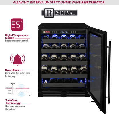 Allavino Reserva Series 100 Bottle 34-Inch Undercounter Dual Zone Side-by-Side Wine Coolers with Black Stainless Steel Doors