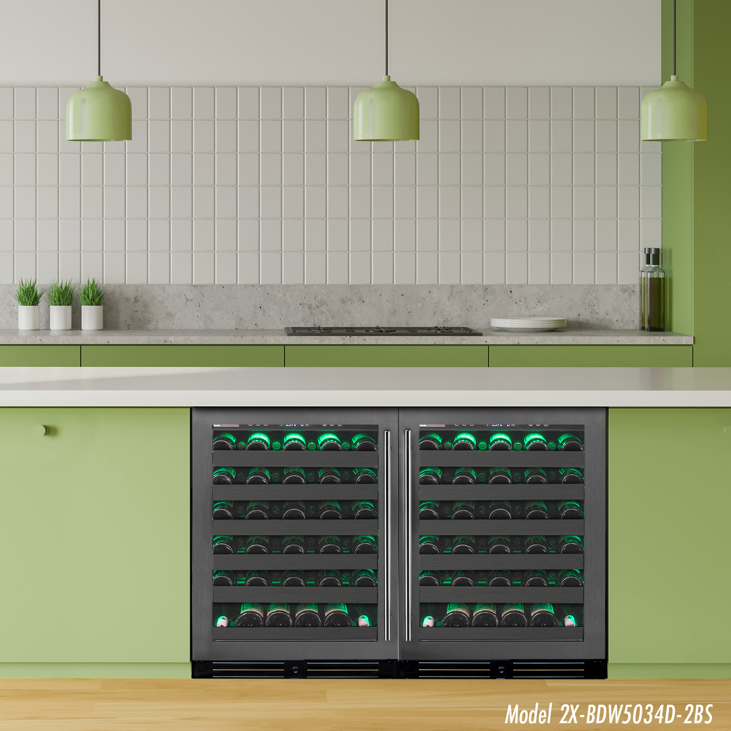 Allavino Reserva Series 100 Bottle 34-Inch Undercounter Dual Zone Side-by-Side Wine Coolers with Black Stainless Steel Doors
