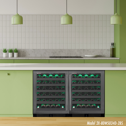 Allavino Reserva Series 100 Bottle 34-Inch Undercounter Dual Zone Side-by-Side Wine Coolers with Black Stainless Steel Doors