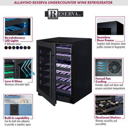 Allavino Reserva Series 100 Bottle  Undercounter - Three Zone Black Side-by-Side Wine Refrigerators with Black Stainless Steel Doors