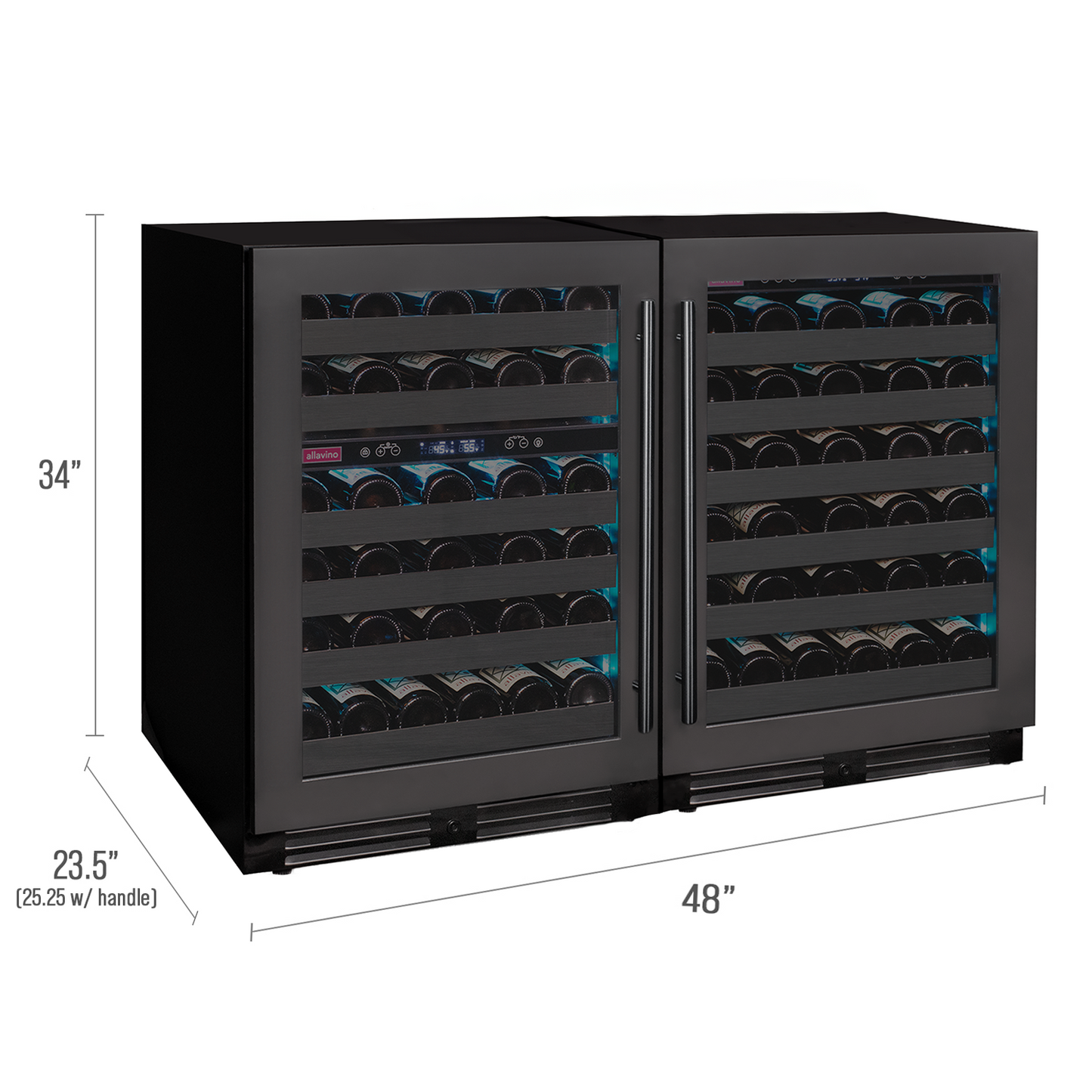 Allavino Reserva Series 100 Bottle  Undercounter - Three Zone Black Side-by-Side Wine Refrigerators with Black Stainless Steel Doors