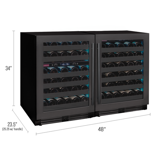 Allavino Reserva Series 100 Bottle  Undercounter - Three Zone Black Side-by-Side Wine Refrigerators with Black Stainless Steel Doors