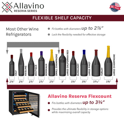 Allavino Reserva Series 112 Bottle Dual Zone Built-in Luxury Wine Refrigerator with Stainless Steel Doors - Side-by-Side