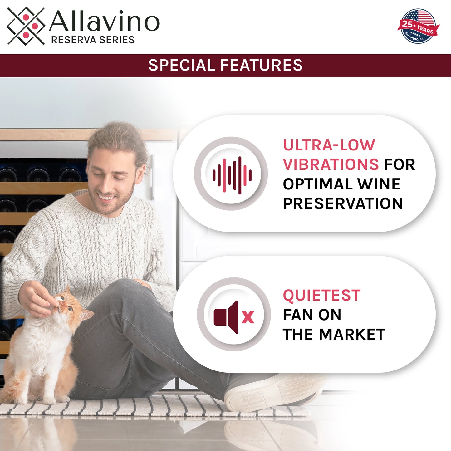 Allavino Reserva Series 112 Bottle Dual Zone Built-in Luxury Wine Refrigerator with Stainless Steel Doors - Side-by-Side