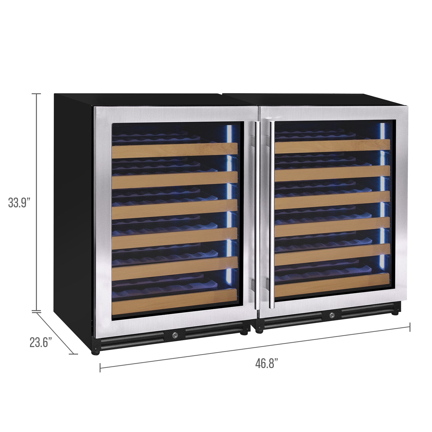 Allavino Reserva Series 112 Bottle Dual Zone Built-in Luxury Wine Refrigerator with Stainless Steel Doors - Side-by-Side