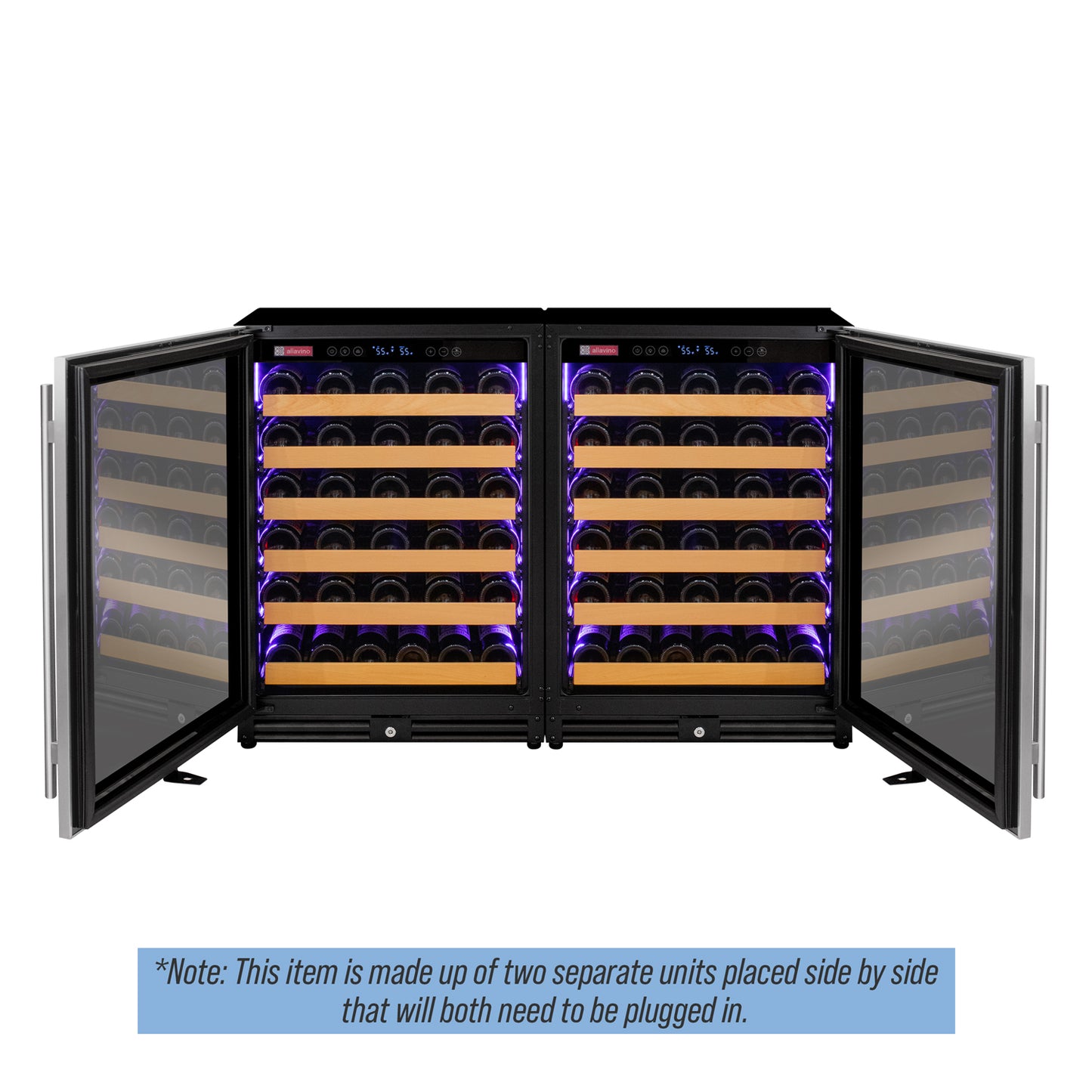 Allavino Reserva Series 112 Bottle Dual Zone Built-in Luxury Wine Refrigerator with Stainless Steel Doors - Side-by-Side