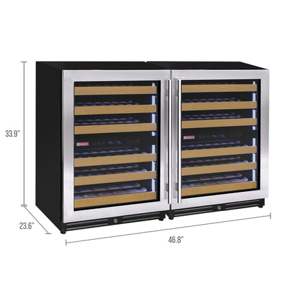 Allavino Reserva Series 112 Bottle Four Zone Undercounter Wine Refrigerator Cooler with Stainless Steel Doors - Side-by-Side