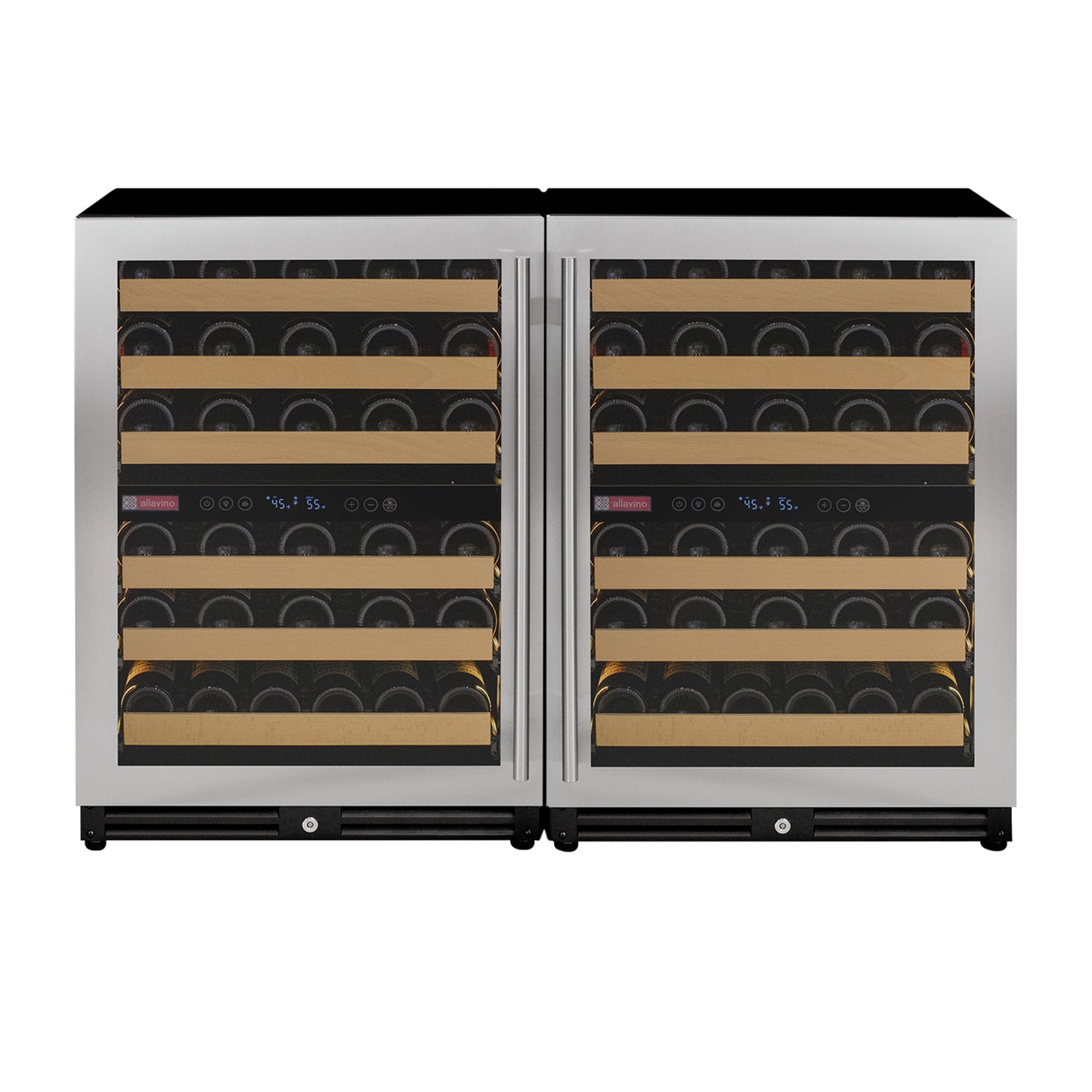 Allavino Reserva Series 112 Bottle Four Zone Undercounter Wine Refrigerator Cooler with Stainless Steel Doors - Side-by-Side