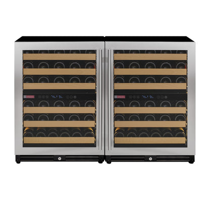 Allavino Reserva Series 112 Bottle Four Zone Undercounter Wine Refrigerator Cooler with Stainless Steel Doors - Side-by-Side