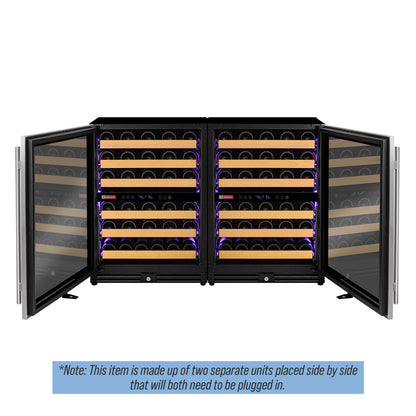 Allavino Reserva Series 112 Bottle Four Zone Undercounter Wine Refrigerator Cooler with Stainless Steel Doors - Side-by-Side