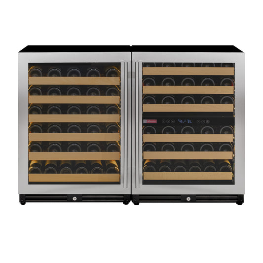 Allavino Reserva Series 112 Bottle Three Zone Undercounter Wine Refrigerator Cooler with Stainless Steel Doors - Side-by-Side