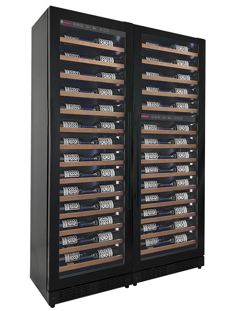 Allavino Reserva Series 134 Bottle 71-Inch Tall Three Zone Black Side-by-Side Shallow Wine Refrigerator with Wood Front Shelves