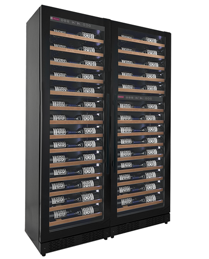 Allavino Reserva Series 134 Bottle 71-Inch Tall Three Zone Black Side-by-Side Shallow Wine Refrigerator with Wood Front Shelves