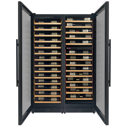 Allavino Reserva Series 134 Bottle 71-Inch Tall Three Zone Black Side-by-Side Shallow Wine Refrigerator with Wood Front Shelves