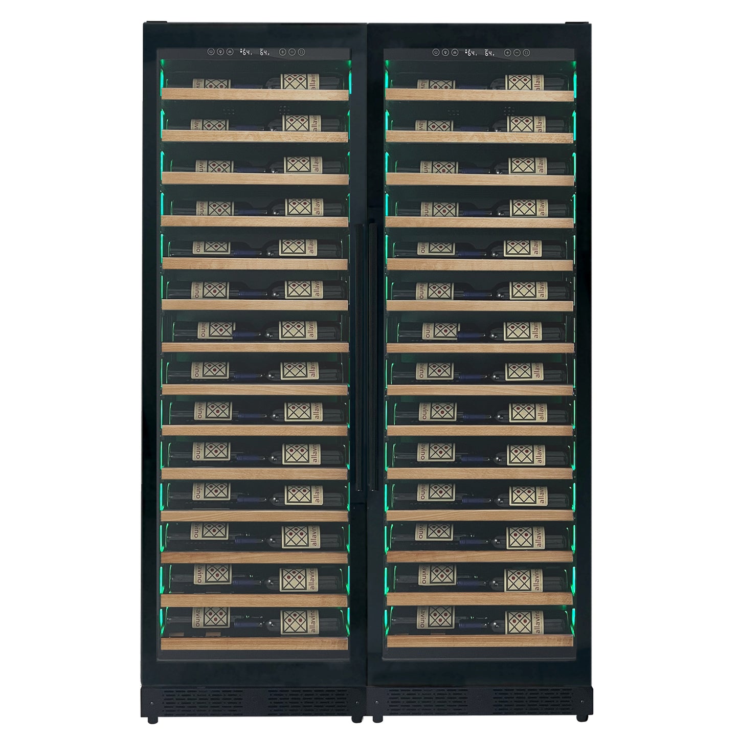 Allavino Reserva Series 134 Bottle Dual Zone Black Side-by-Side Shallow Wine Refrigerator with Wood Front Shelves