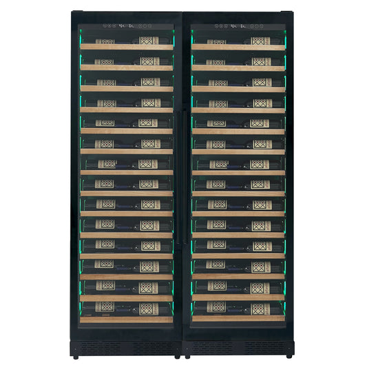 Allavino Reserva Series 134 Bottle Dual Zone Black Side-by-Side Shallow Wine Refrigerator with Wood Front Shelves