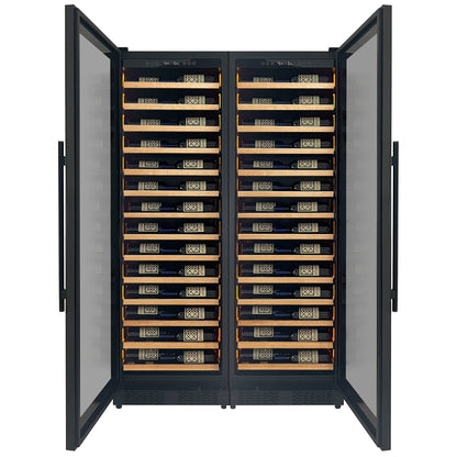 Allavino Reserva Series 134 Bottle Dual Zone Black Side-by-Side Shallow Wine Refrigerator with Wood Front Shelves