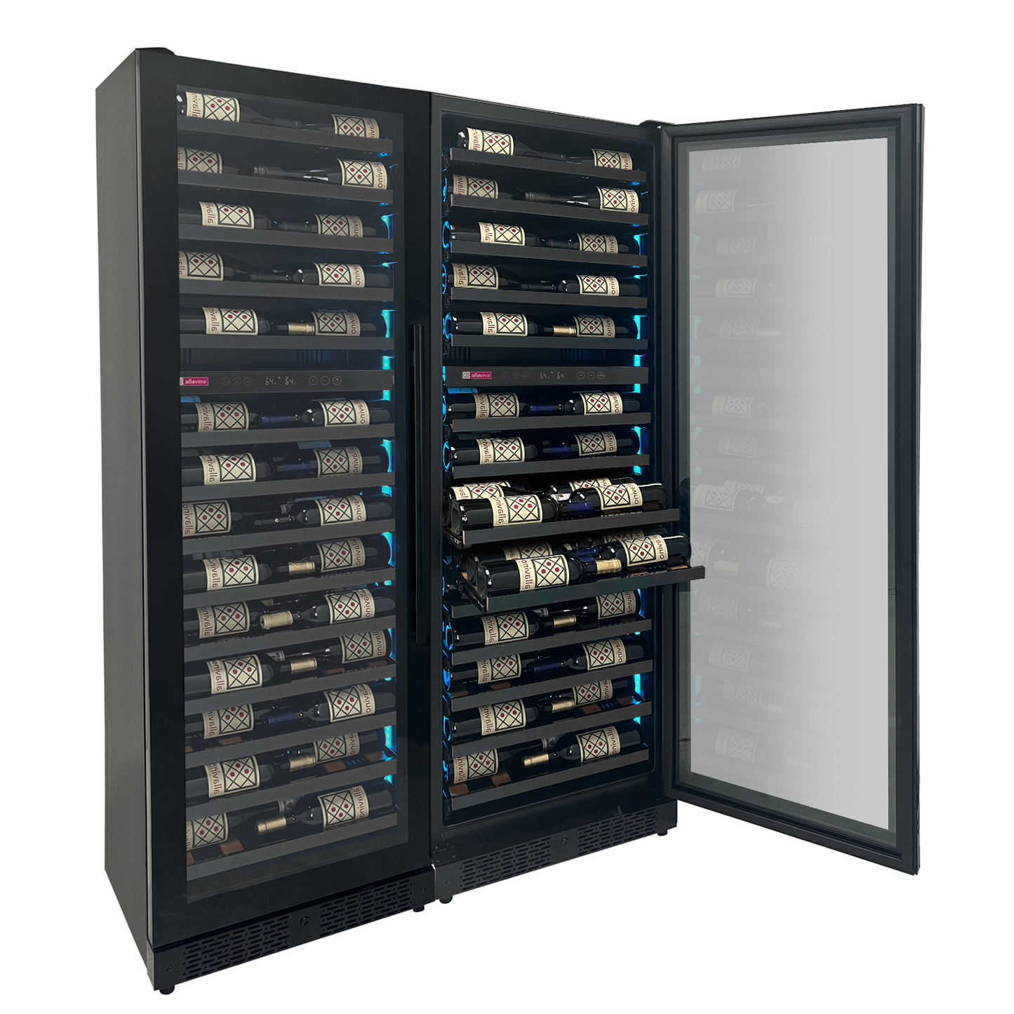 Allavino Reserva Series 134 Bottle Four Zone Shallow Side-by-Side Wine Refrigerators with Black Doors
