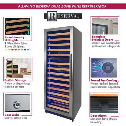 Allavino Reserva Series 308 Bottle 71-Inch Tall Four Zone Stainless Steel Side-by-Side Wine Refrigerator