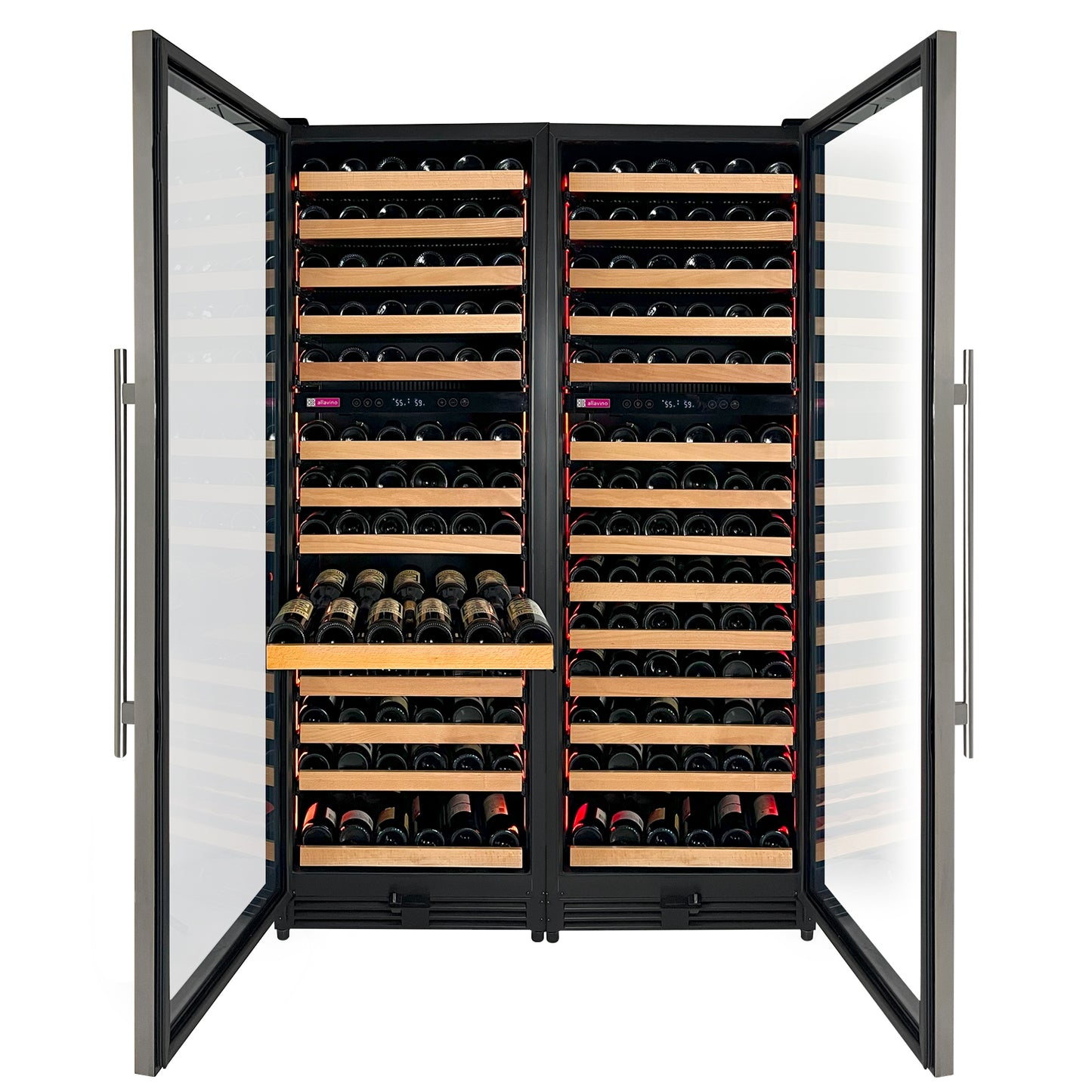 Allavino Reserva Series 308 Bottle 71-Inch Tall Four Zone Stainless Steel Side-by-Side Wine Refrigerator