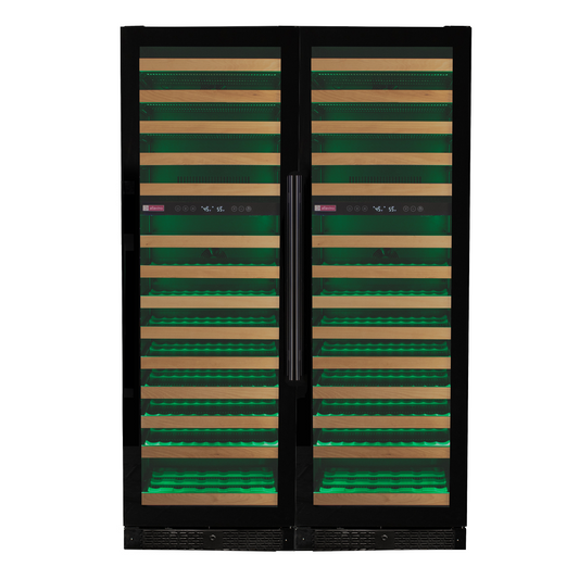Allavino Reserva Series 308 Bottle Four Zone Tall Side-by-Side Wine Refrigerators with Black Glass Doors