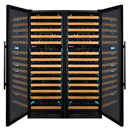 Allavino Reserva Series 308 Bottle Four Zone Tall Side-by-Side Wine Refrigerators with Black Glass Doors