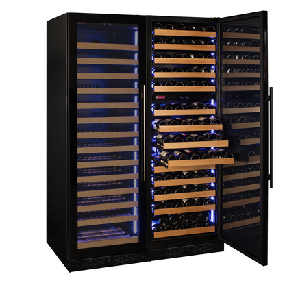 Allavino Reserva Series 317 Bottle Three Zone Tall Side-by-Side Wine Refrigerators with Black Glass Doors