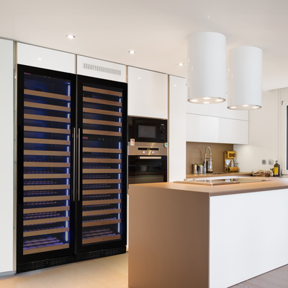 Allavino Reserva Series 317 Bottle Three Zone Tall Side-by-Side Wine Refrigerators with Black Glass Doors