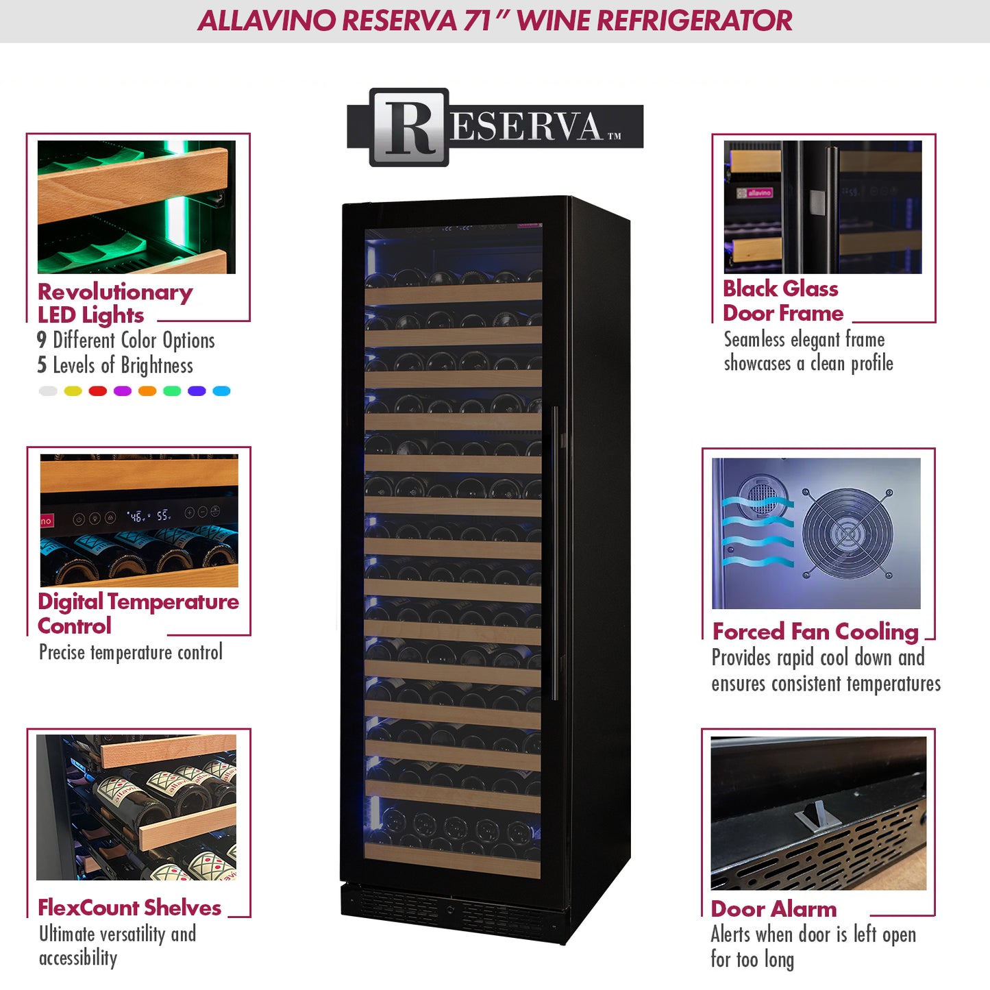 Allavino Reserva Series 317 Bottle Three Zone Tall Side-by-Side Wine Refrigerators with Black Glass Doors
