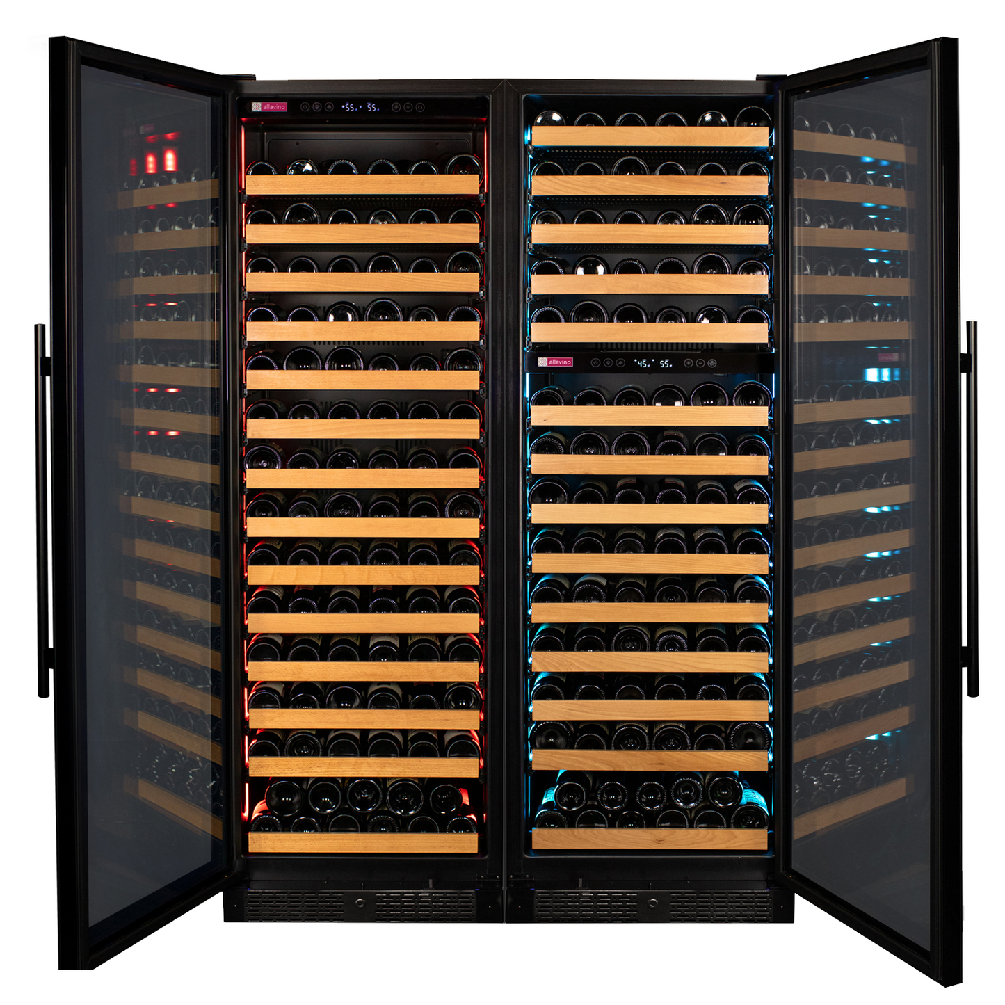 Allavino Reserva Series 317 Bottle Three Zone Tall Side-by-Side Wine Refrigerators with Black Glass Doors
