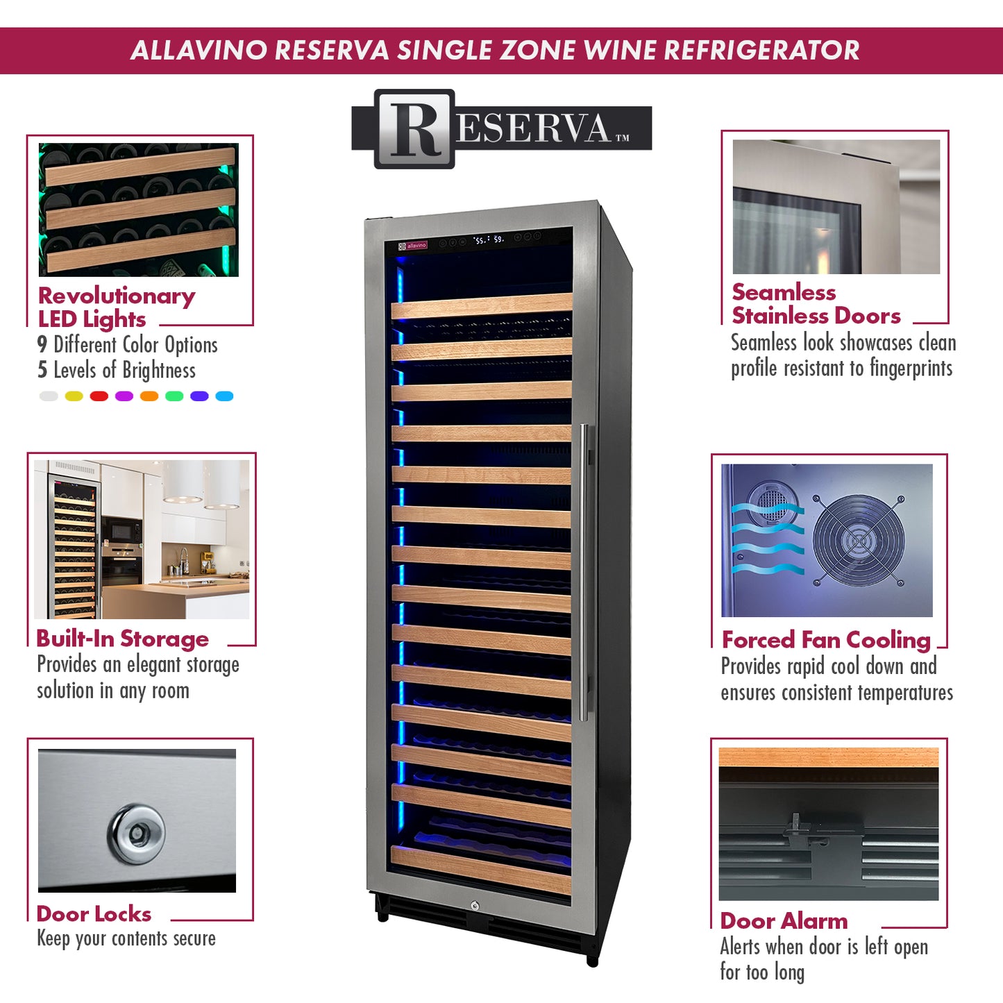 Allavino Reserva Series 326 Bottle 71-Inch Tall Dual Zone Stainless Steel Side-by-Side Wine Refrigerator