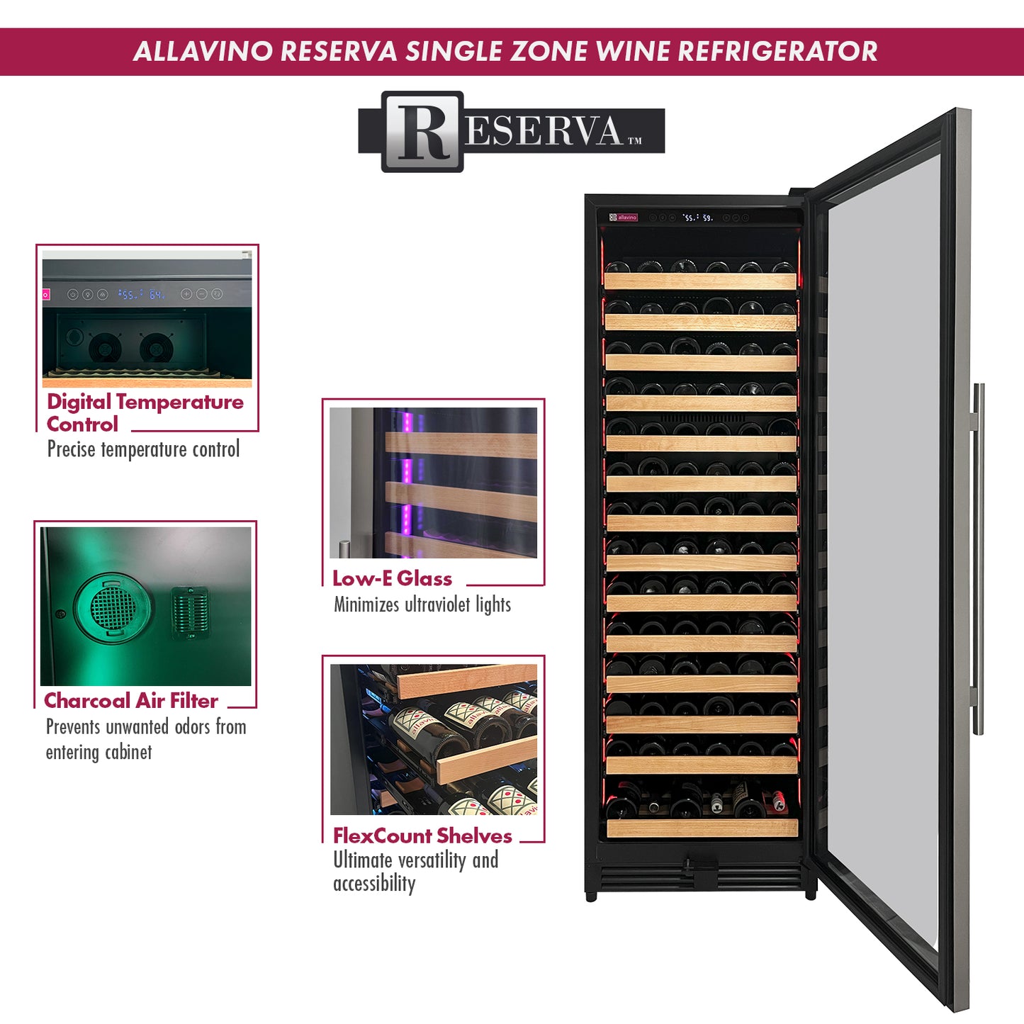 Allavino Reserva Series 326 Bottle 71-Inch Tall Dual Zone Stainless Steel Side-by-Side Wine Refrigerator