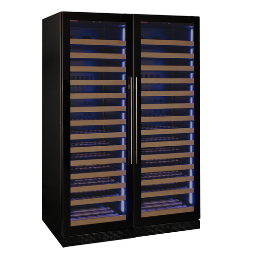 Allavino Reserva Series 326 Bottle Tall Dual Zone Tall Side-by-Side Wine Refrigerators with Black Glass Doors
