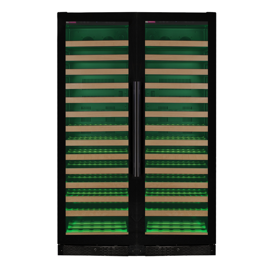 Allavino Reserva Series 326 Bottle Tall Dual Zone Tall Side-by-Side Wine Refrigerators with Black Glass Doors
