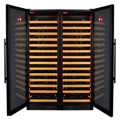 Allavino Reserva Series 326 Bottle Tall Dual Zone Tall Side-by-Side Wine Refrigerators with Black Glass Doors