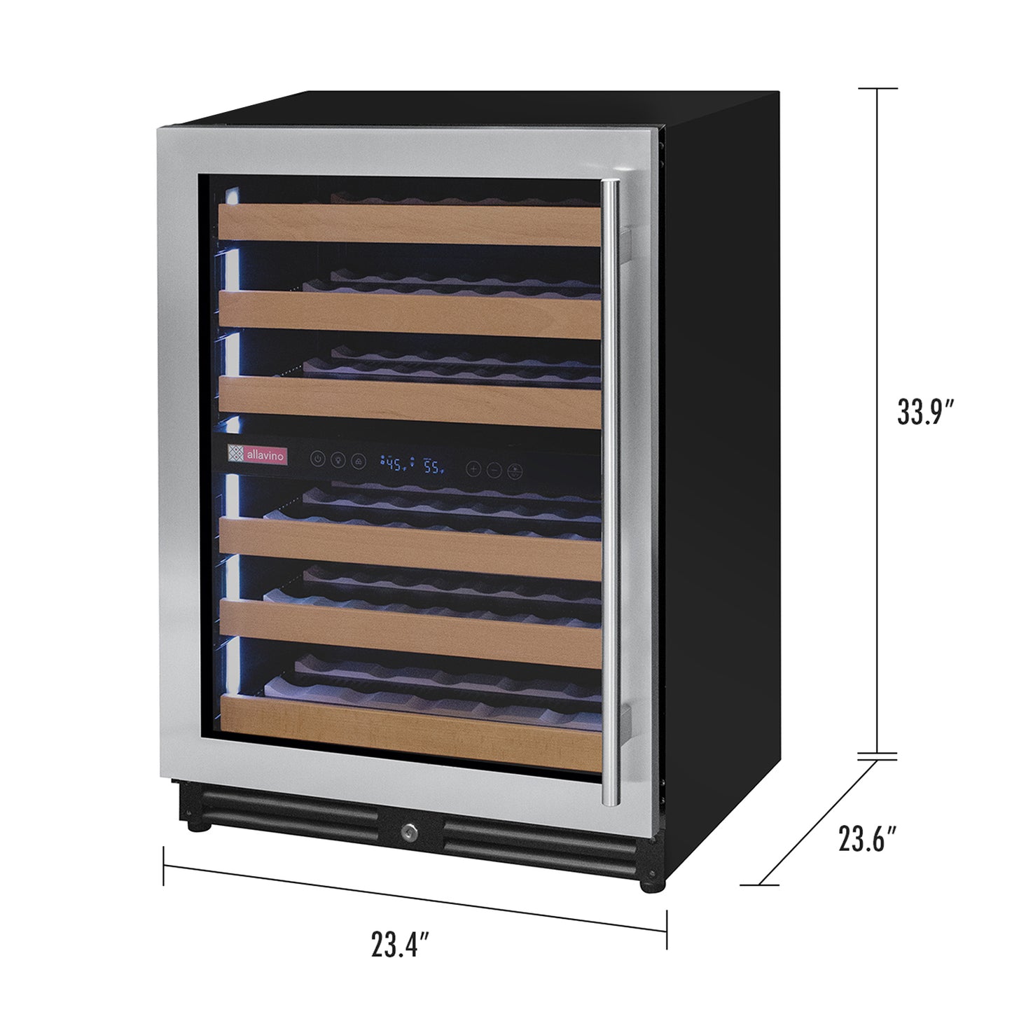 Allavino Reserva Series 51 Bottle Dual Zone Undercounter Wine Refrigerator Cooler with Stainless Steel Door - Left Hinge