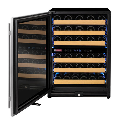 Allavino Reserva Series 51 Bottle Dual Zone Undercounter Wine Refrigerator Cooler with Stainless Steel Door - Left Hinge