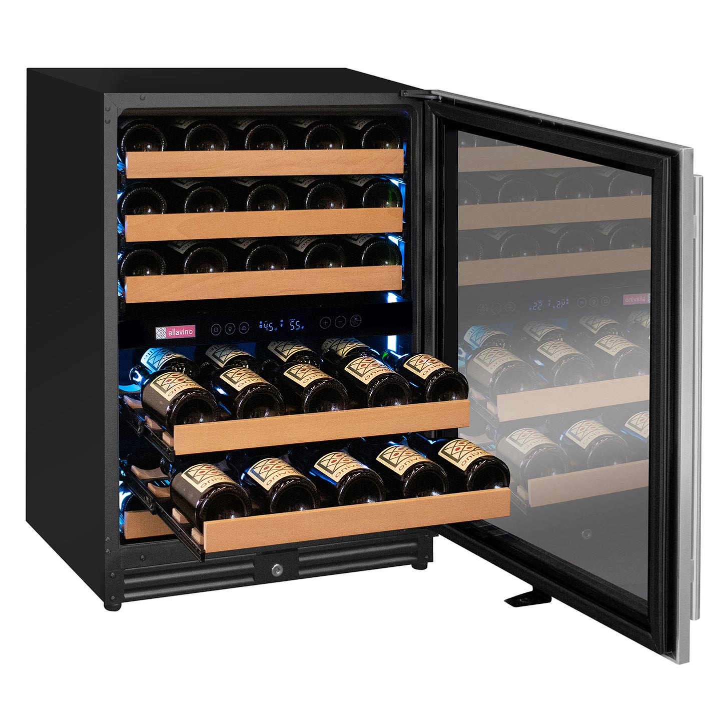 Allavino Reserva Series 51 Bottle Dual Zone Undercounter Wine Refrigerator Cooler with Stainless Steel Door - Right Hinge