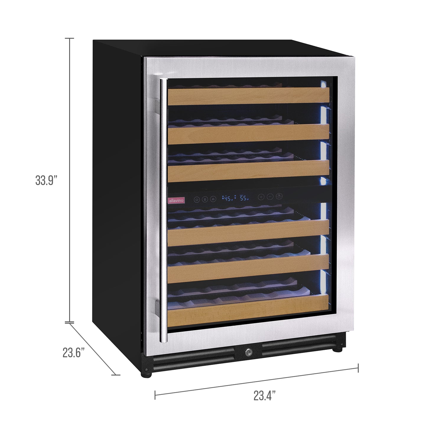 Allavino Reserva Series 51 Bottle Dual Zone Undercounter Wine Refrigerator Cooler with Stainless Steel Door - Right Hinge