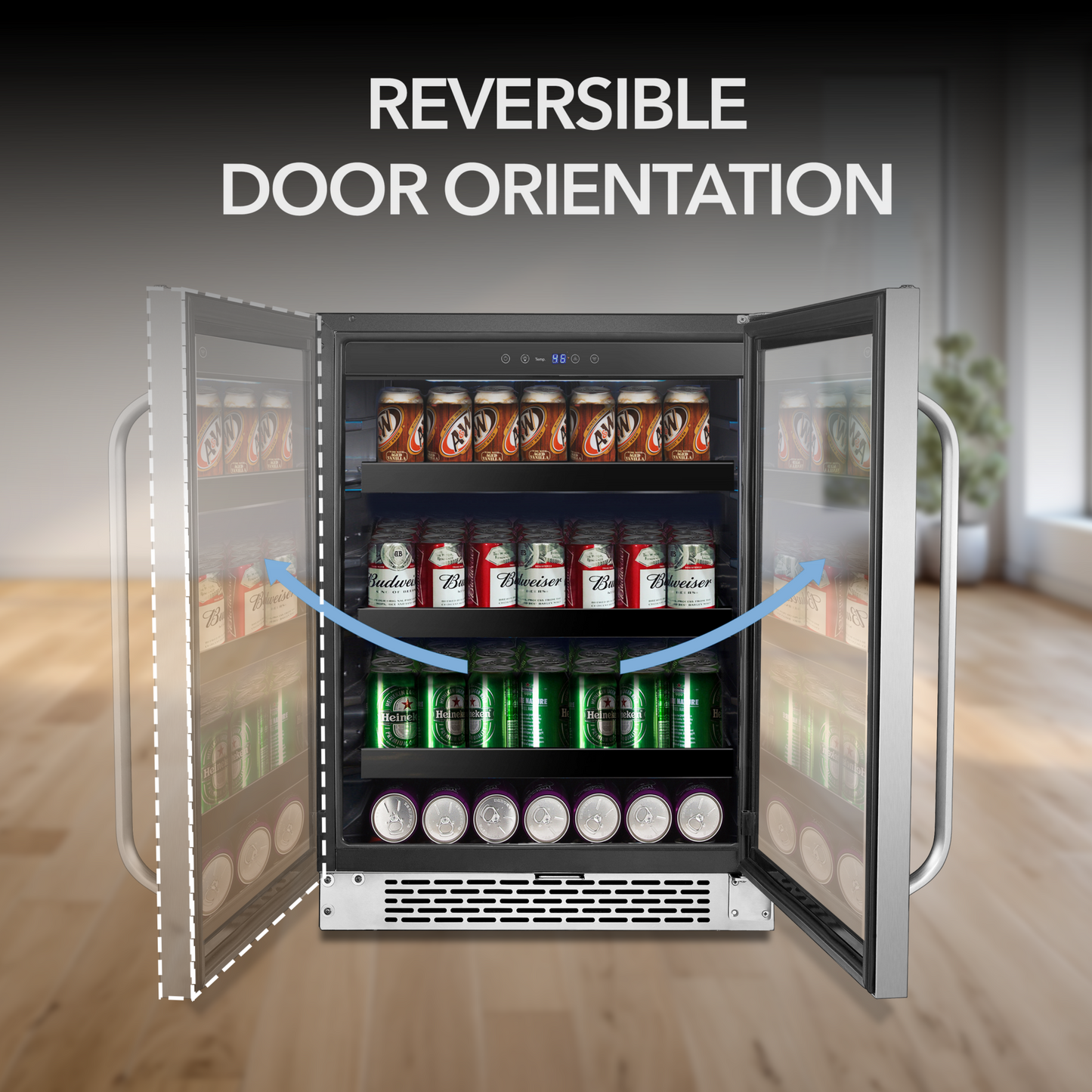 Whynter BBR-148SB 24 inch Built-In 140 Can Undercounter Stainless Steel Beverage Refrigerator cooler with Reversible Door, Digital Control, Lock and Carbon Filter